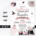 personalized halloween birthday party invitation for girls and pink fans